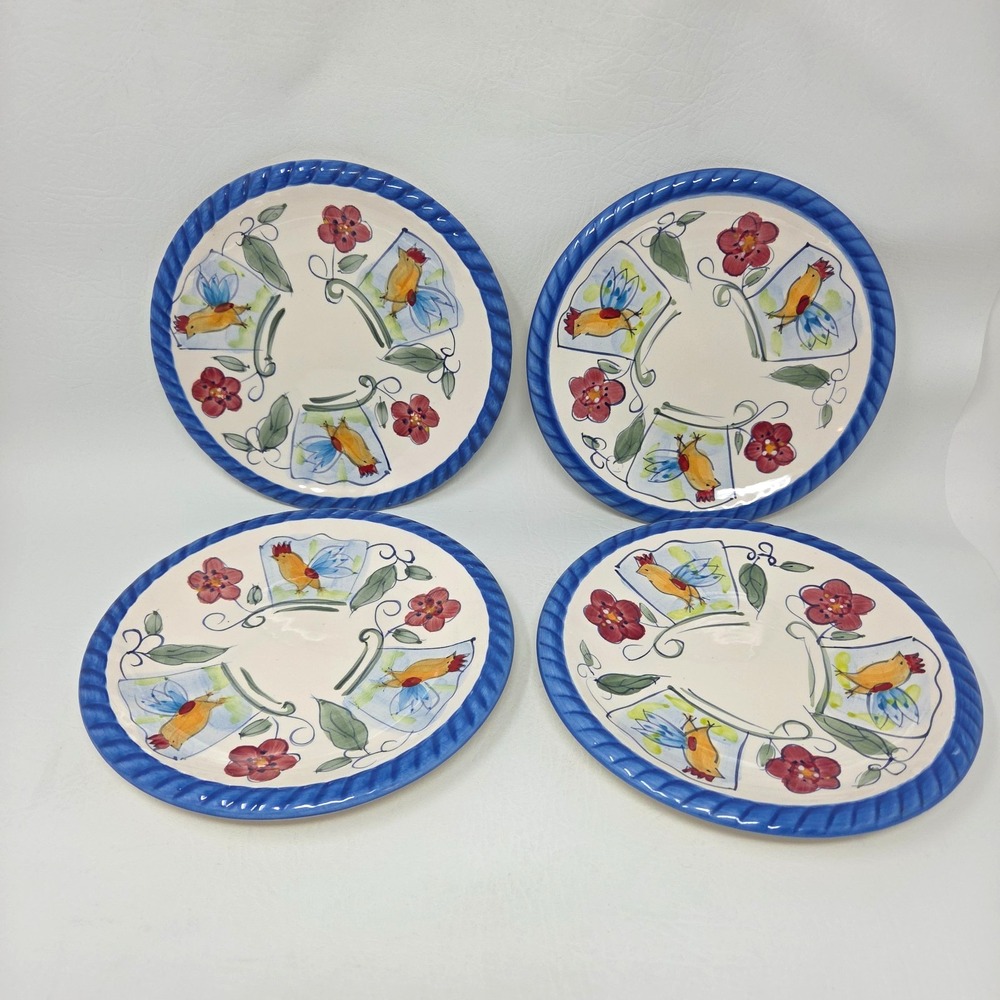 Set of 4 VTG Gibson China Cosabella Pattern Salad Plates 8" Roosters Flowers